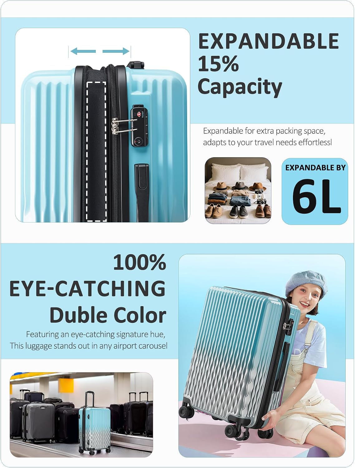 Carry on Luggage 22x14x9 Airline Approved-20 Inch Hardside Suitcase with Wheels TSA Lock, PC+ABS Lightweight Carry on Suitcases for Women and Men