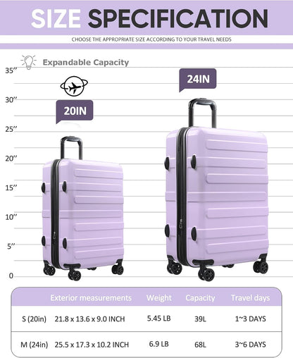 Carry on Luggage 22x14x9 Airline Approved-20 Inch Hardside Suitcase with Wheels TSA Lock, PC+ABS Lightweight Carry on Suitcases for Women and Men