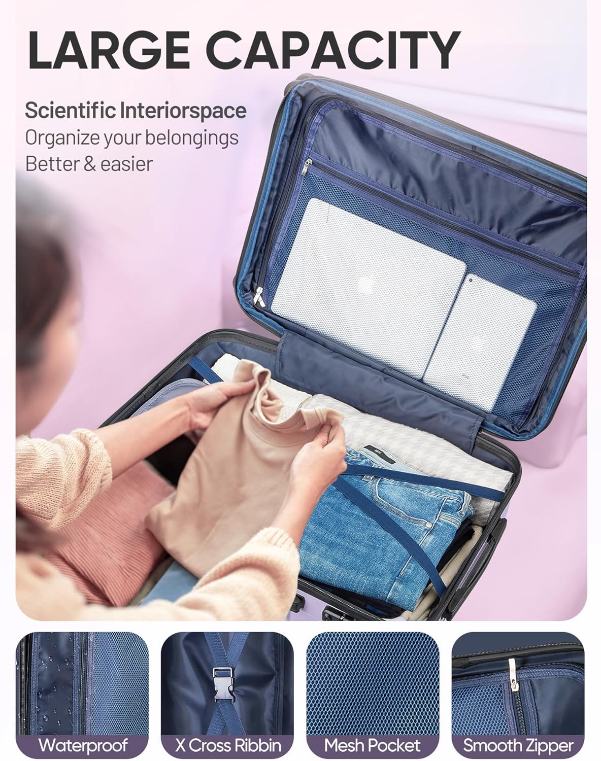 Carry on Luggage 22x14x9 Airline Approved-20 Inch Hardside Suitcase with Wheels TSA Lock, PC+ABS Lightweight Carry on Suitcases for Women and Men