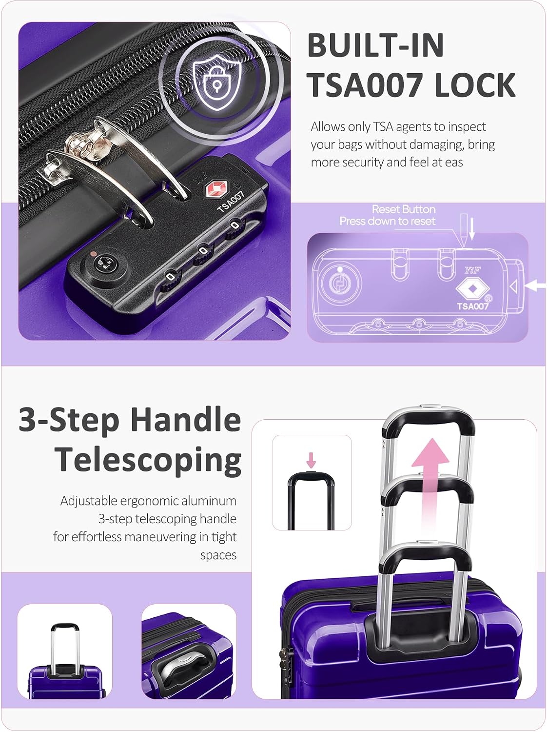 Carry on Luggage 22x14x9 Airline Approved-20 Inch Hardside Suitcase with Wheels TSA Lock, PC+ABS Lightweight Carry on Suitcases for Women and Men