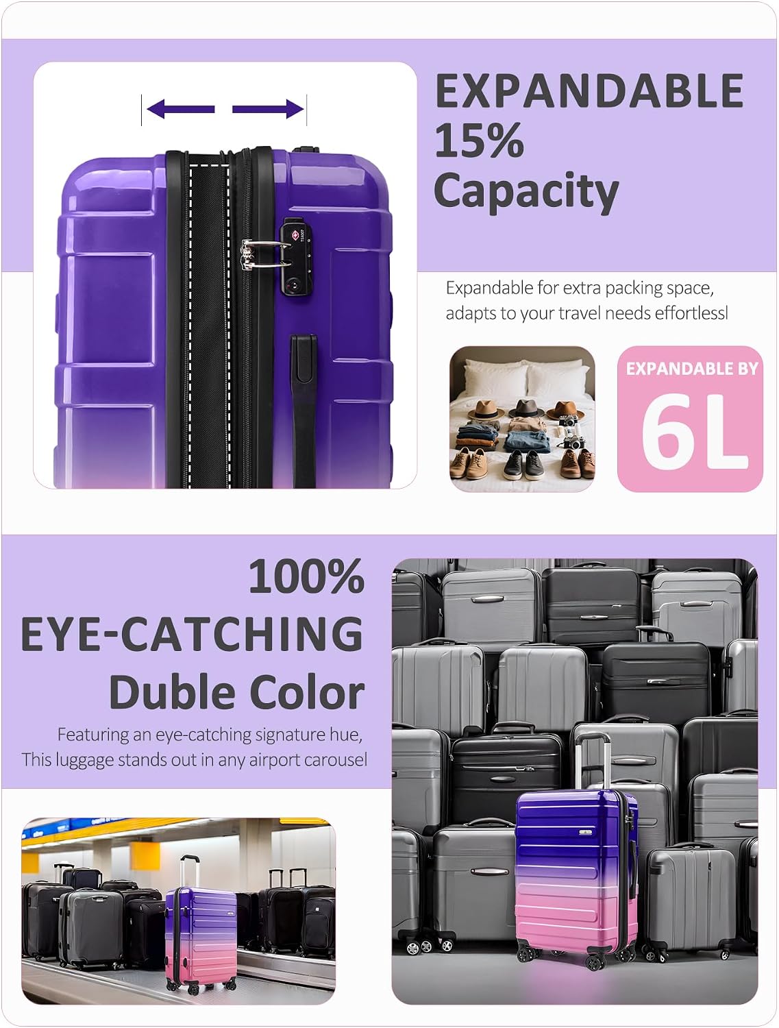 Carry on Luggage 22x14x9 Airline Approved-20 Inch Hardside Suitcase with Wheels TSA Lock, PC+ABS Lightweight Carry on Suitcases for Women and Men