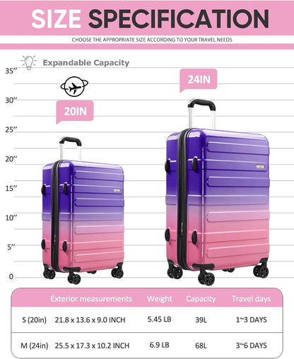 Carry on Luggage 22x14x9 Airline Approved-20 Inch Hardside Suitcase with Wheels TSA Lock, PC+ABS Lightweight Carry on Suitcases for Women and Men