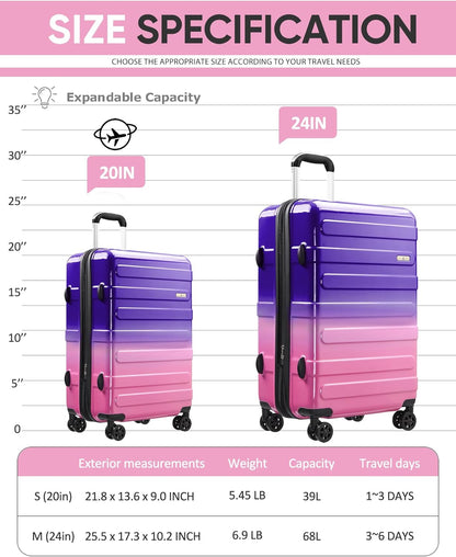 Carry on Luggage 22x14x9 Airline Approved-20 Inch Hardside Suitcase with Wheels TSA Lock, PC+ABS Lightweight Carry on Suitcases for Women and Men