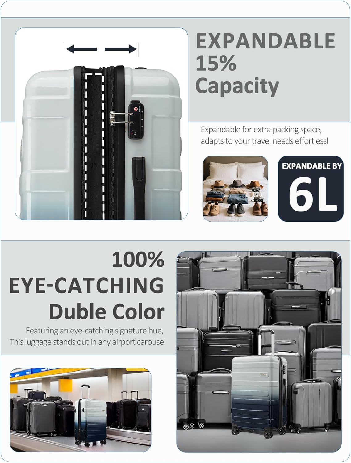 Carry on Luggage 22x14x9 Airline Approved-20 Inch Hardside Suitcase with Wheels TSA Lock, PC+ABS Lightweight Carry on Suitcases for Women and Men