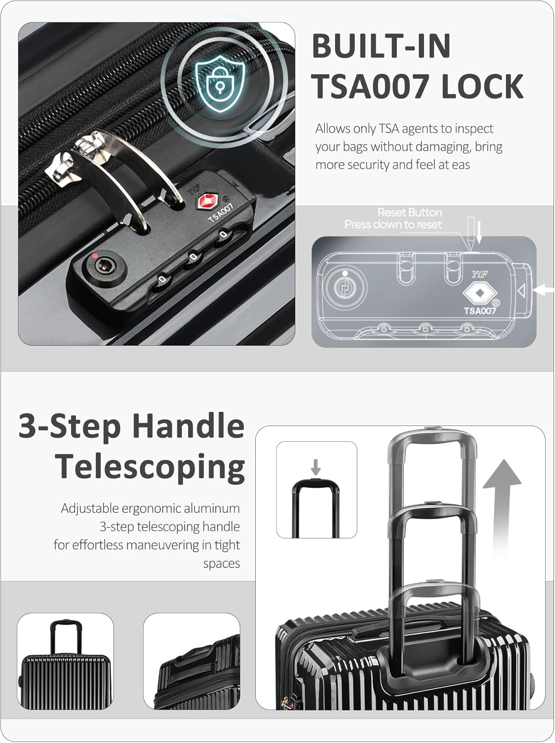 Carry on Luggage 22x14x9 Airline Approved-20 Inch Hardside Suitcase with Wheels TSA Lock, PC+ABS Lightweight Carry on Suitcases for Women and Men
