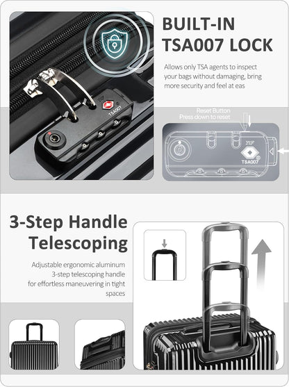 Carry on Luggage 22x14x9 Airline Approved-20 Inch Hardside Suitcase with Wheels TSA Lock, PC+ABS Lightweight Carry on Suitcases for Women and Men