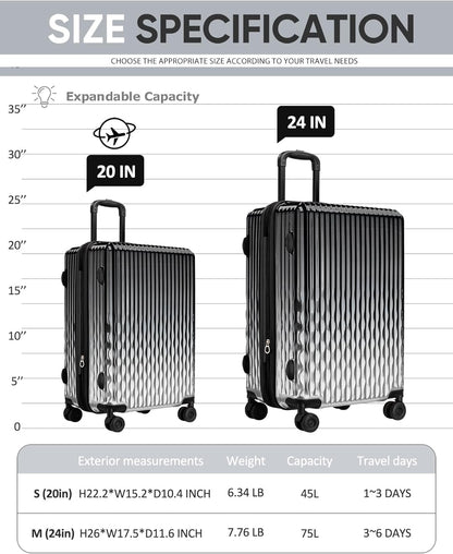 Carry on Luggage 22x14x9 Airline Approved-20 Inch Hardside Suitcase with Wheels TSA Lock, PC+ABS Lightweight Carry on Suitcases for Women and Men