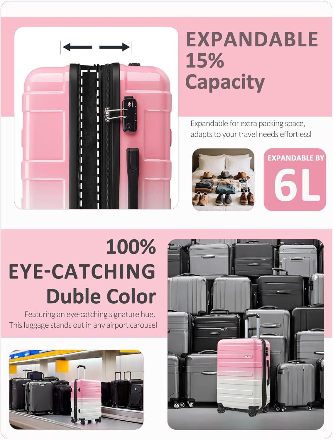 Carry on Luggage 22x14x9 Airline Approved-20 Inch Hardside Suitcase with Wheels TSA Lock, PC+ABS Lightweight Carry on Suitcases for Women and Men