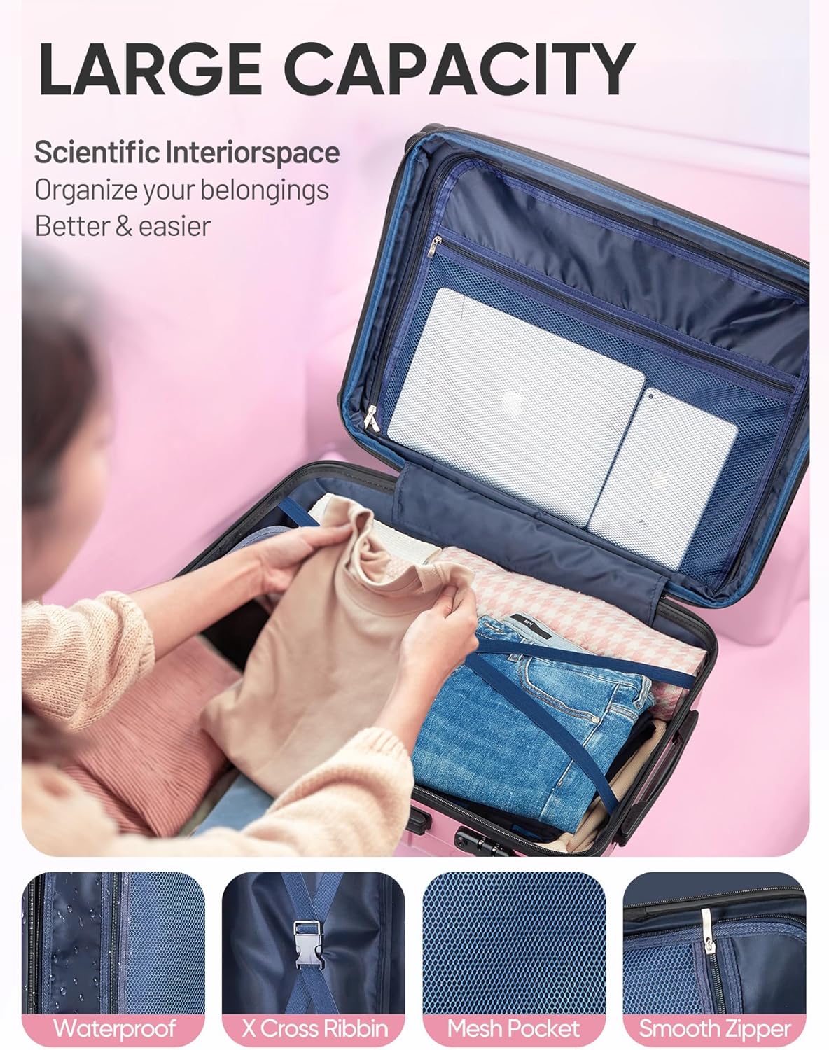 Carry on Luggage 22x14x9 Airline Approved-20 Inch Hardside Suitcase with Wheels TSA Lock, PC+ABS Lightweight Carry on Suitcases for Women and Men