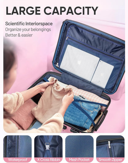 Carry on Luggage 22x14x9 Airline Approved-20 Inch Hardside Suitcase with Wheels TSA Lock, PC+ABS Lightweight Carry on Suitcases for Women and Men