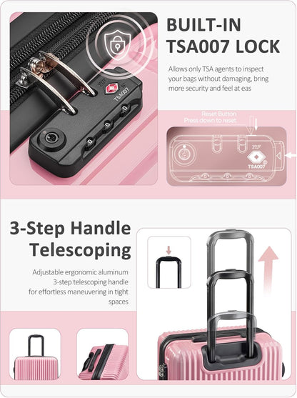 Carry on Luggage 22x14x9 Airline Approved-20 Inch Hardside Suitcase with Wheels TSA Lock, PC+ABS Lightweight Carry on Suitcases for Women and Men