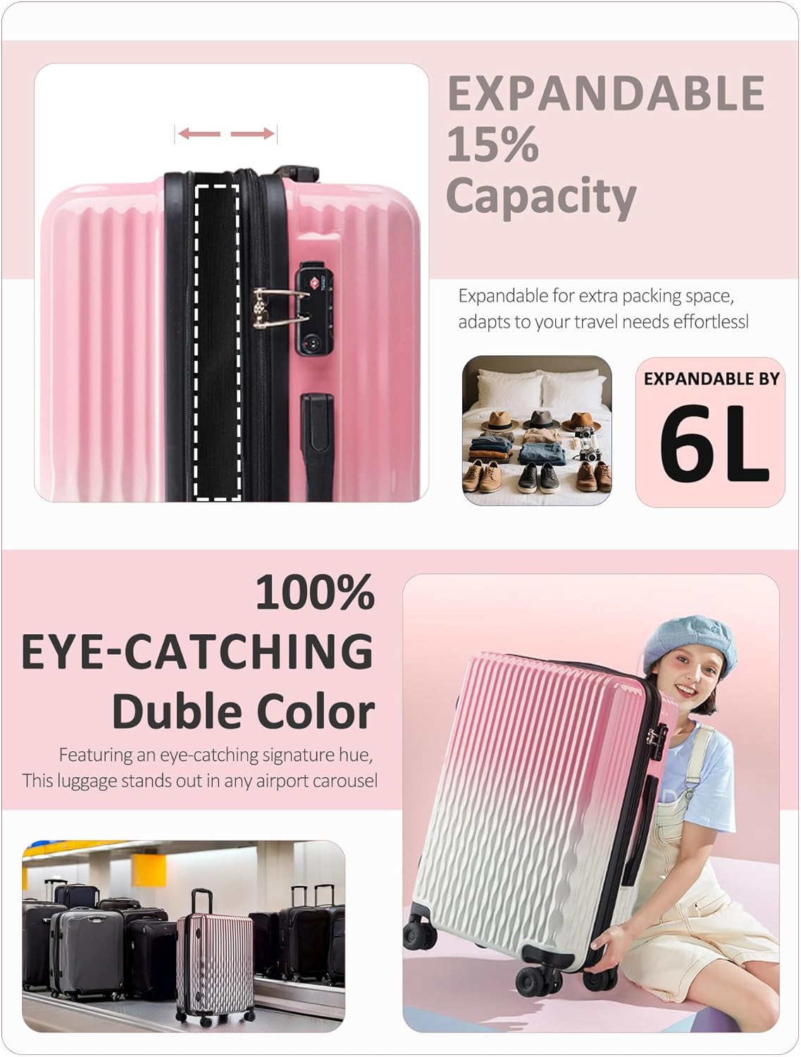 Carry on Luggage 22x14x9 Airline Approved-20 Inch Hardside Suitcase with Wheels TSA Lock, PC+ABS Lightweight Carry on Suitcases for Women and Men