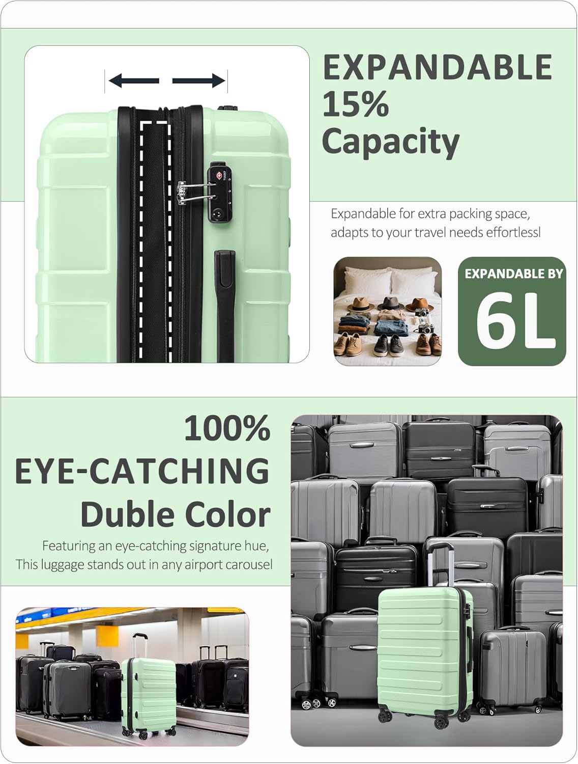 Carry on Luggage 22x14x9 Airline Approved-20 Inch Hardside Suitcase with Wheels TSA Lock, PC+ABS Lightweight Carry on Suitcases for Women and Men