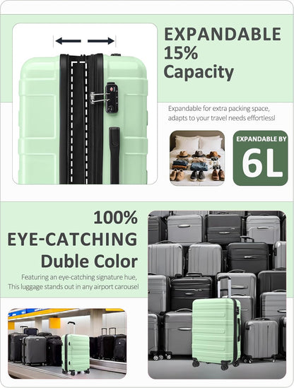 Carry on Luggage 22x14x9 Airline Approved-20 Inch Hardside Suitcase with Wheels TSA Lock, PC+ABS Lightweight Carry on Suitcases for Women and Men