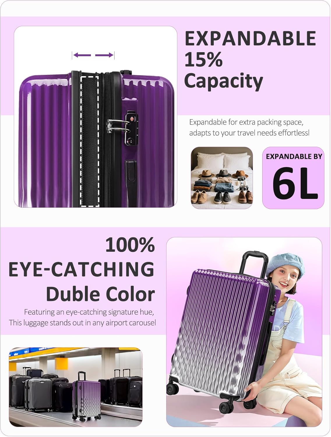 Carry on Luggage 22x14x9 Airline Approved-20 Inch Hardside Suitcase with Wheels TSA Lock, PC+ABS Lightweight Carry on Suitcases for Women and Men