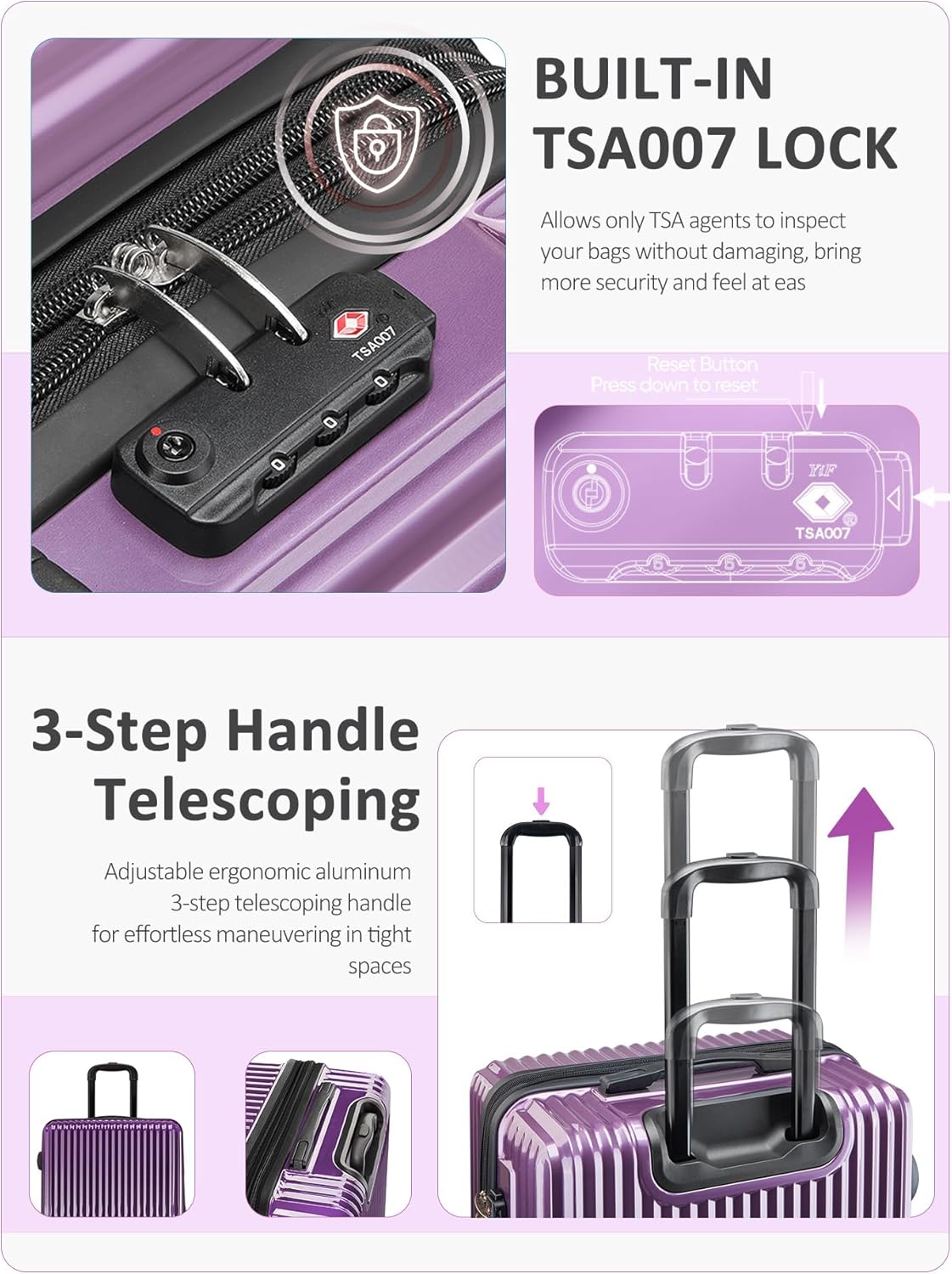 Carry on Luggage 22x14x9 Airline Approved-20 Inch Hardside Suitcase with Wheels TSA Lock, PC+ABS Lightweight Carry on Suitcases for Women and Men