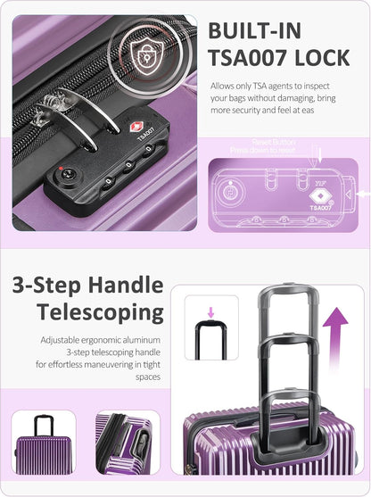 Carry on Luggage 22x14x9 Airline Approved-20 Inch Hardside Suitcase with Wheels TSA Lock, PC+ABS Lightweight Carry on Suitcases for Women and Men