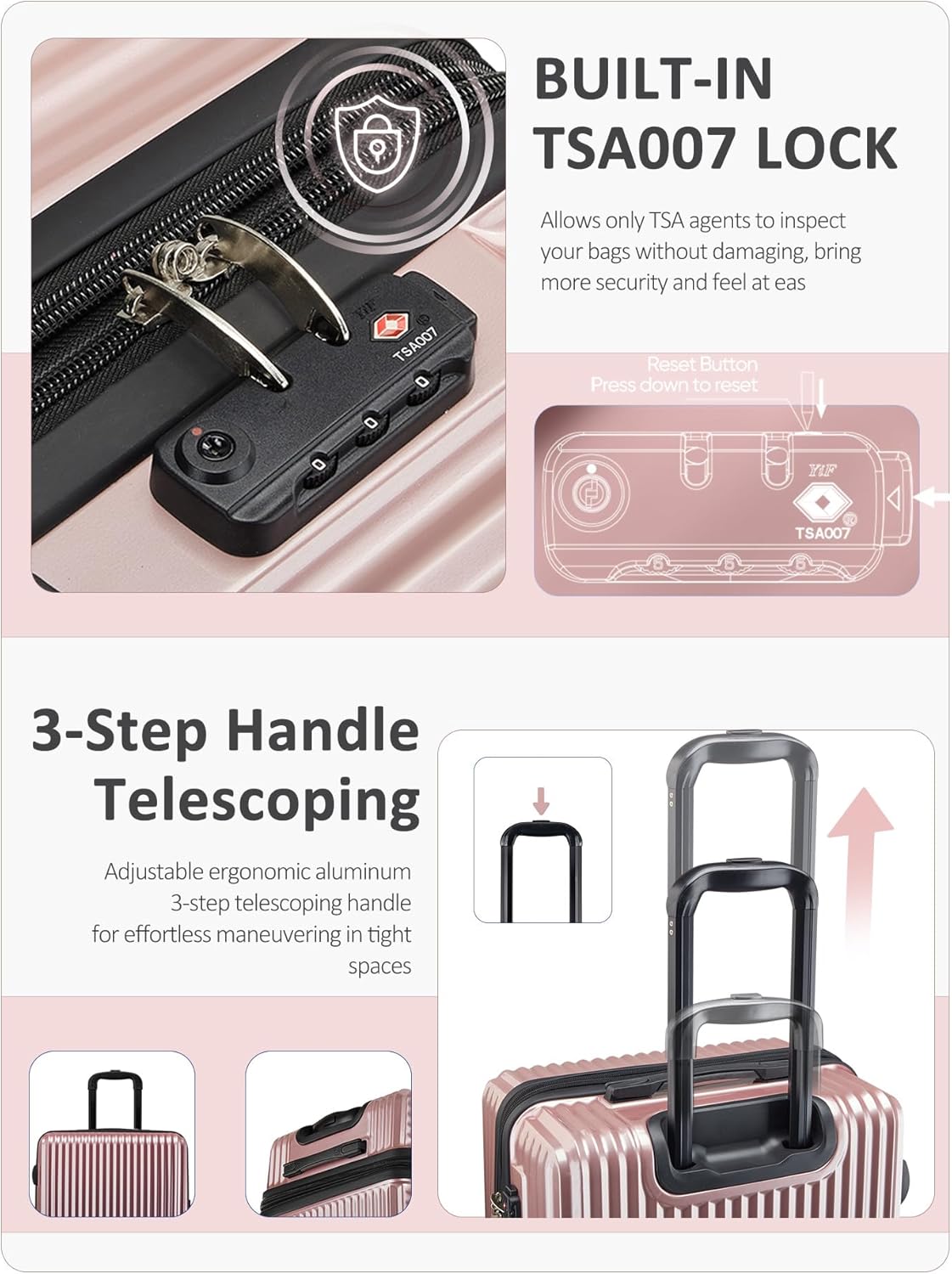 Carry on Luggage 22x14x9 Airline Approved-20 Inch Hardside Suitcase with Wheels TSA Lock, PC+ABS Lightweight Carry on Suitcases for Women and Men