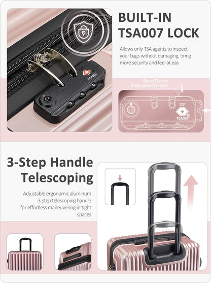 Carry on Luggage 22x14x9 Airline Approved-20 Inch Hardside Suitcase with Wheels TSA Lock, PC+ABS Lightweight Carry on Suitcases for Women and Men