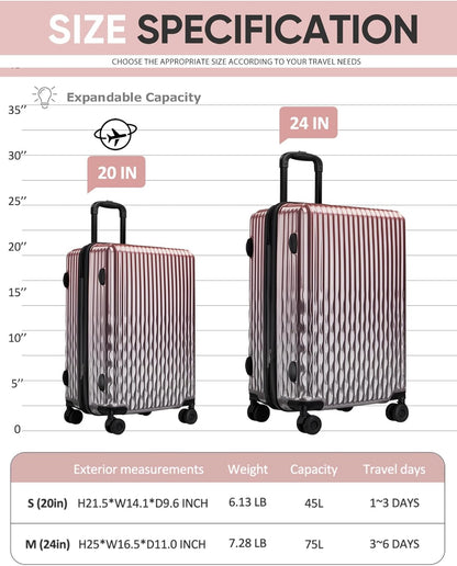 Carry on Luggage 22x14x9 Airline Approved-20 Inch Hardside Suitcase with Wheels TSA Lock, PC+ABS Lightweight Carry on Suitcases for Women and Men