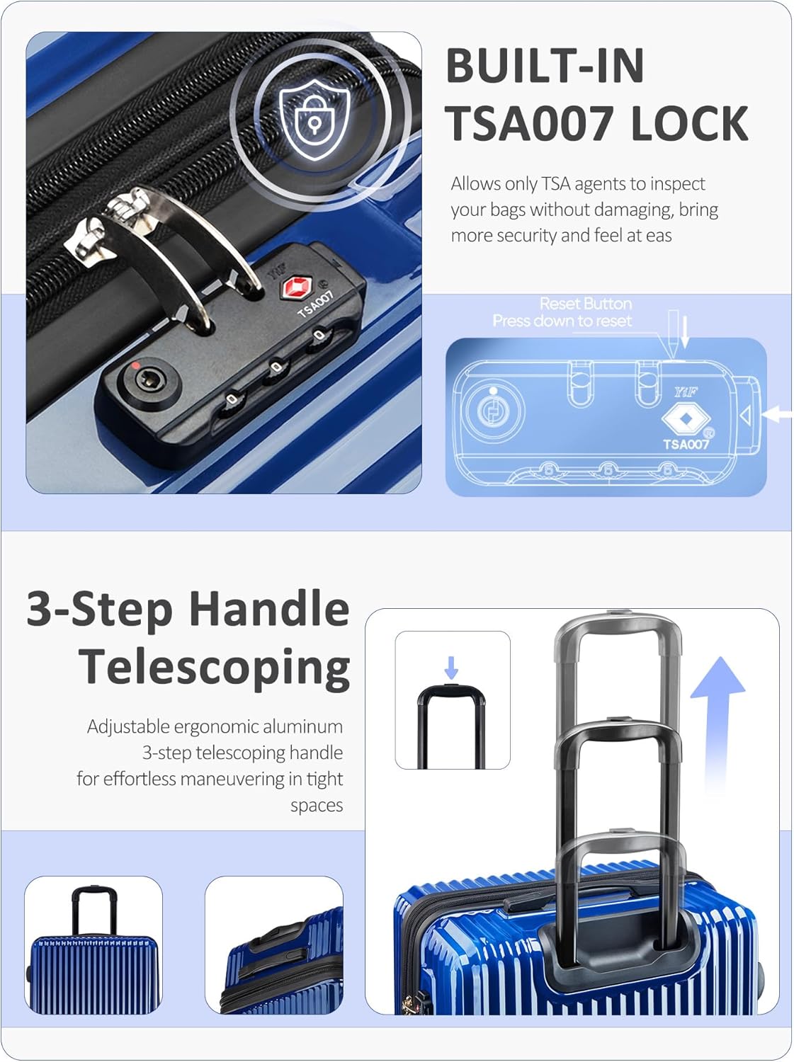 Carry on Luggage 22x14x9 Airline Approved-20 Inch Hardside Suitcase with Wheels TSA Lock, PC+ABS Lightweight Carry on Suitcases for Women and Men