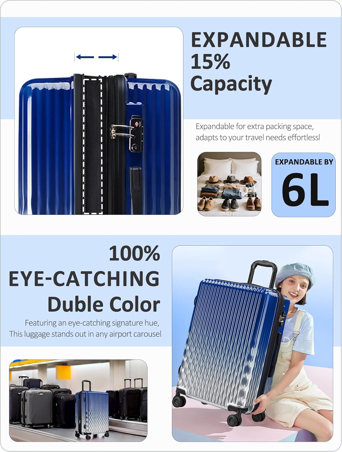 Carry on Luggage 22x14x9 Airline Approved-20 Inch Hardside Suitcase with Wheels TSA Lock, PC+ABS Lightweight Carry on Suitcases for Women and Men