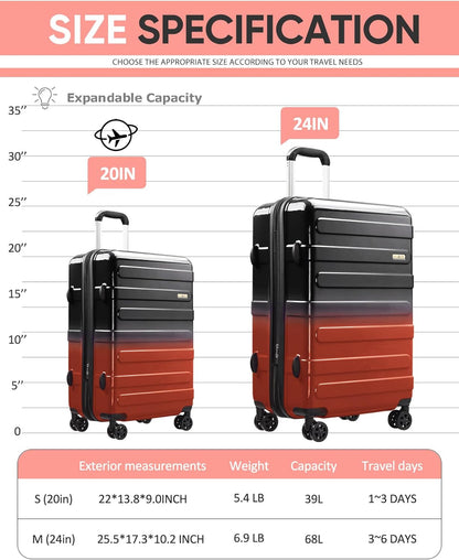 Carry on Luggage 22x14x9 Airline Approved-20 Inch Hardside Suitcase with Wheels TSA Lock, PC+ABS Lightweight Carry on Suitcases for Women and Men