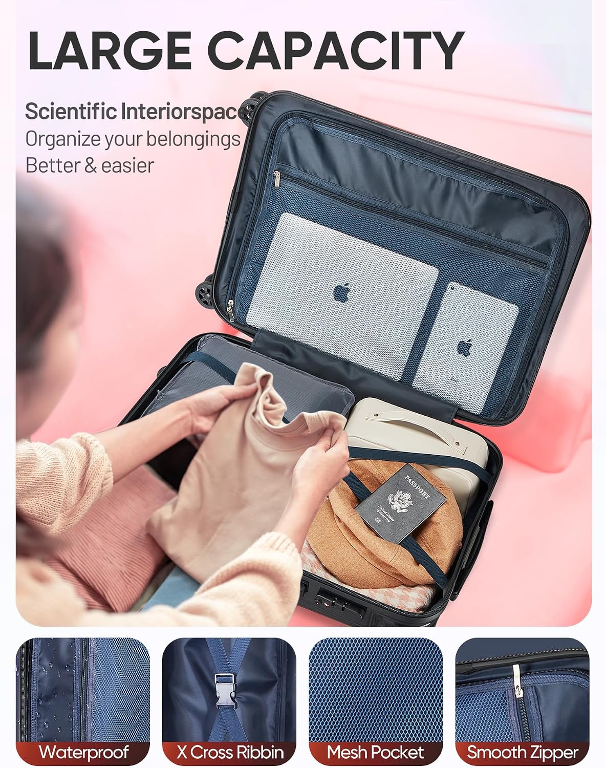 Carry on Luggage 22x14x9 Airline Approved-20 Inch Hardside Suitcase with Wheels TSA Lock, PC+ABS Lightweight Carry on Suitcases for Women and Men