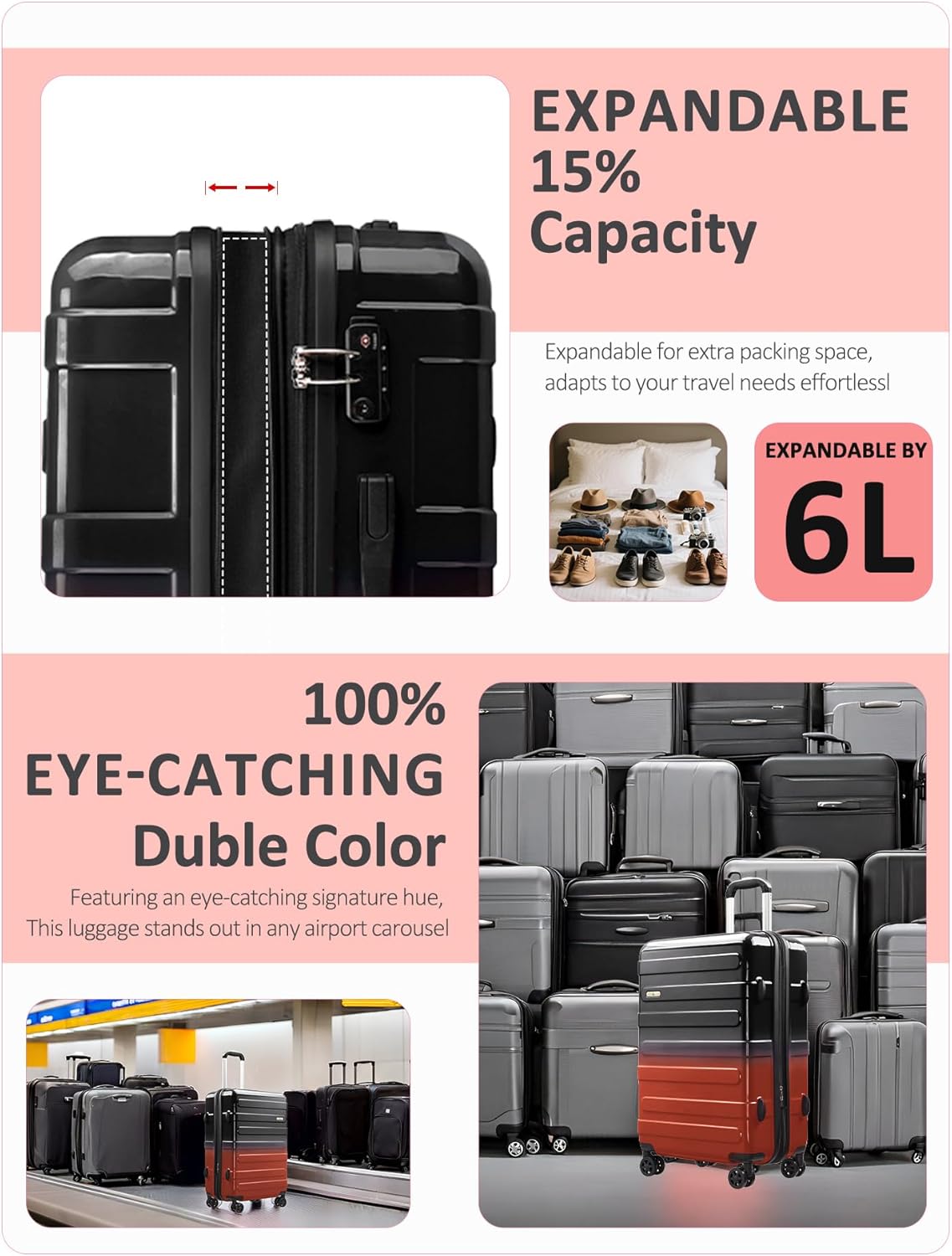 Carry on Luggage 22x14x9 Airline Approved-20 Inch Hardside Suitcase with Wheels TSA Lock, PC+ABS Lightweight Carry on Suitcases for Women and Men