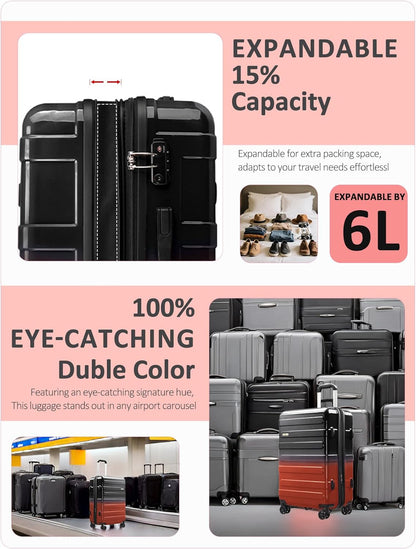 Carry on Luggage 22x14x9 Airline Approved-20 Inch Hardside Suitcase with Wheels TSA Lock, PC+ABS Lightweight Carry on Suitcases for Women and Men
