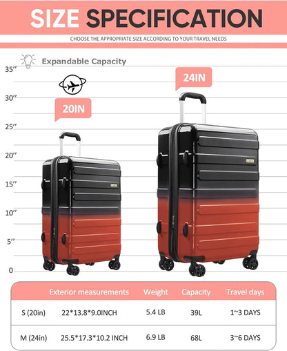 Carry on Luggage 22x14x9 Airline Approved-20 Inch Hardside Suitcase with Wheels TSA Lock, PC+ABS Lightweight Carry on Suitcases for Women and Men