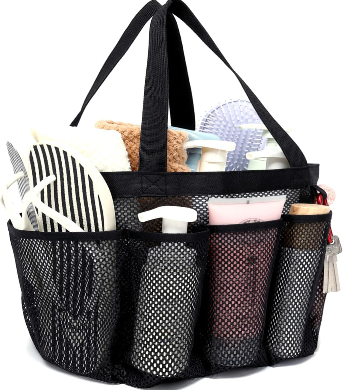 Mesh Shower Caddy Hanging Organizer with 7 Pockets and Hooks, Portable Quick Dry Bathroom Storage for College Dorm, Cruise, RV, Gym, Travel Toiletry Bag, White, 1 Pack