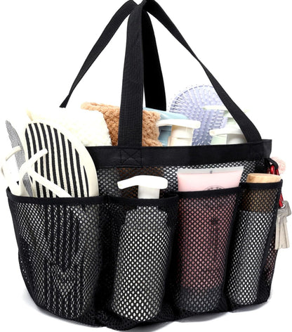 Mesh Shower Caddy Hanging Organizer with 7 Pockets and Hooks, Portable Quick Dry Bathroom Storage for College Dorm, Cruise, RV, Gym, Travel Toiletry Bag, White, 1 Pack