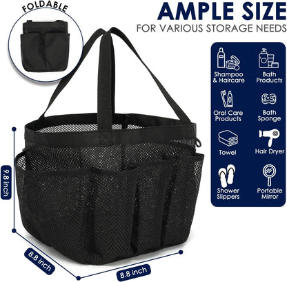 Mesh Shower Caddy Hanging Organizer with 7 Pockets and Hooks, Portable Quick Dry Bathroom Storage for College Dorm, Cruise, RV, Gym, Travel Toiletry Bag, White, 1 Pack