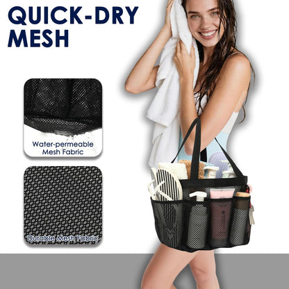 Mesh Shower Caddy Hanging Organizer with 7 Pockets and Hooks, Portable Quick Dry Bathroom Storage for College Dorm, Cruise, RV, Gym, Travel Toiletry Bag, White, 1 Pack