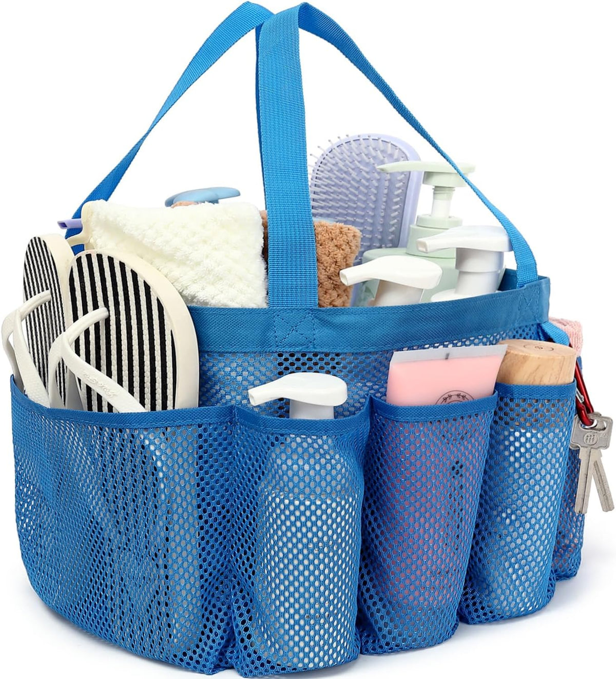 Mesh Shower Caddy Hanging Organizer with 7 Pockets and Hooks, Portable Quick Dry Bathroom Storage for College Dorm, Cruise, RV, Gym, Travel Toiletry Bag, White, 1 Pack