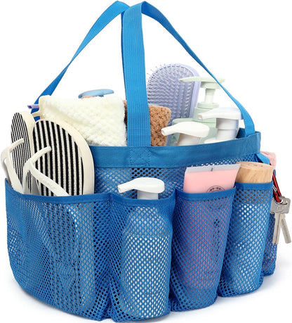 Mesh Shower Caddy Hanging Organizer with 7 Pockets and Hooks, Portable Quick Dry Bathroom Storage for College Dorm, Cruise, RV, Gym, Travel Toiletry Bag, White, 1 Pack