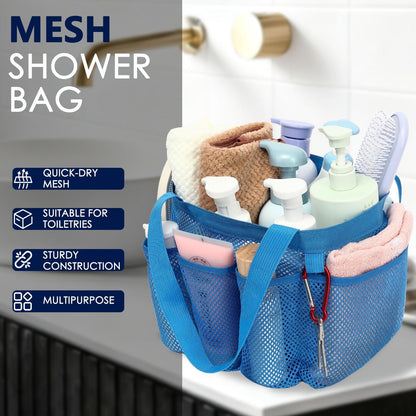 Mesh Shower Caddy Hanging Organizer with 7 Pockets and Hooks, Portable Quick Dry Bathroom Storage for College Dorm, Cruise, RV, Gym, Travel Toiletry Bag, White, 1 Pack