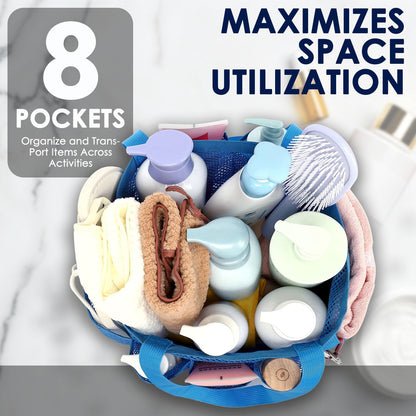 Mesh Shower Caddy Hanging Organizer with 7 Pockets and Hooks, Portable Quick Dry Bathroom Storage for College Dorm, Cruise, RV, Gym, Travel Toiletry Bag, White, 1 Pack