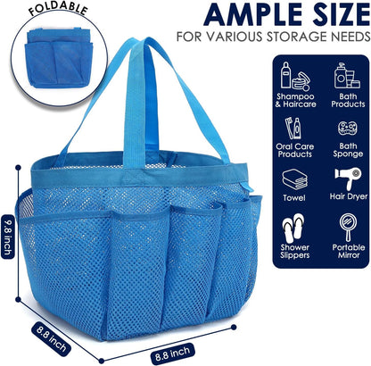 Mesh Shower Caddy Hanging Organizer with 7 Pockets and Hooks, Portable Quick Dry Bathroom Storage for College Dorm, Cruise, RV, Gym, Travel Toiletry Bag, White, 1 Pack
