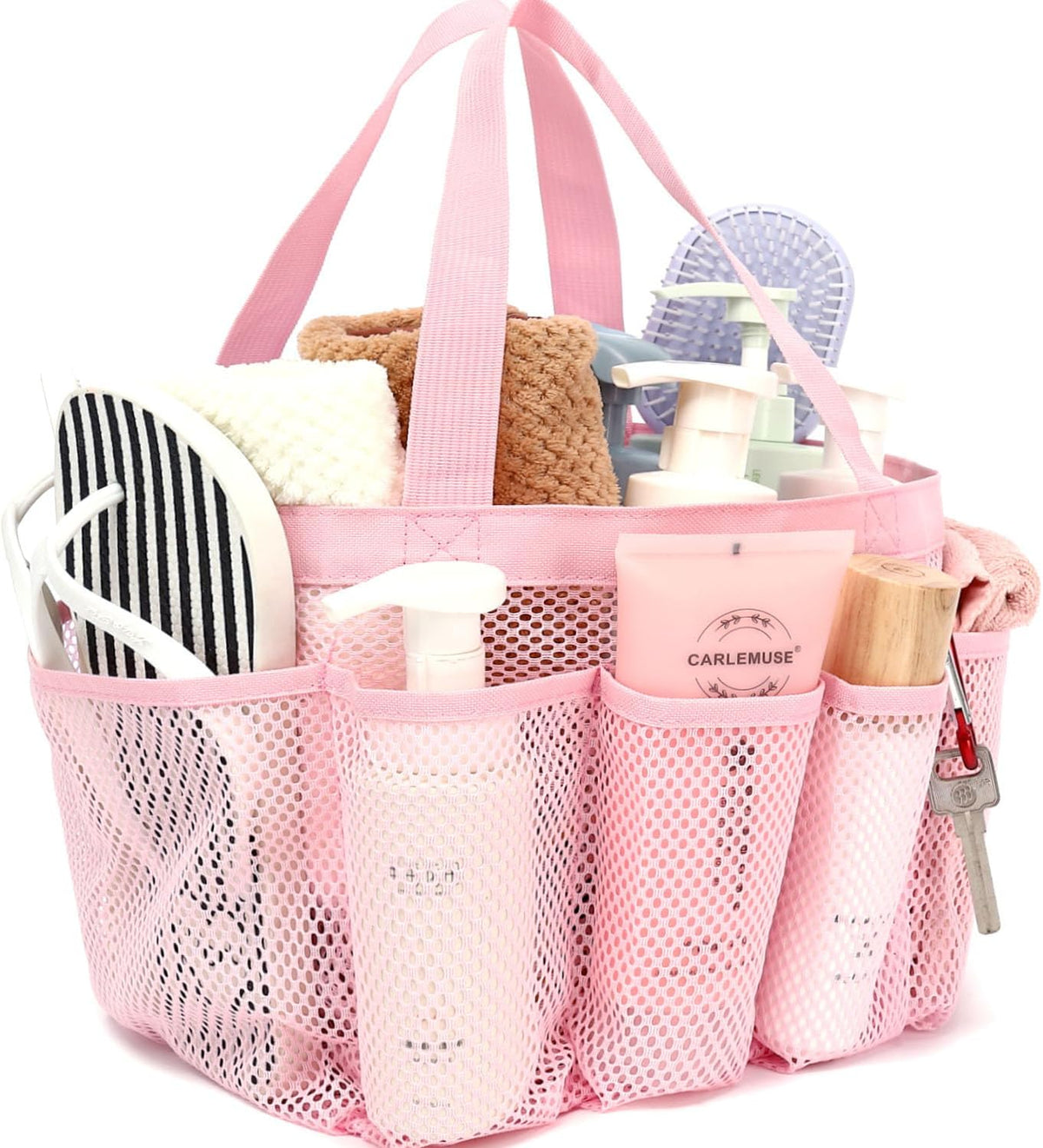 Mesh Shower Caddy Hanging Organizer with 7 Pockets and Hooks, Portable Quick Dry Bathroom Storage for College Dorm, Cruise, RV, Gym, Travel Toiletry Bag, White, 1 Pack