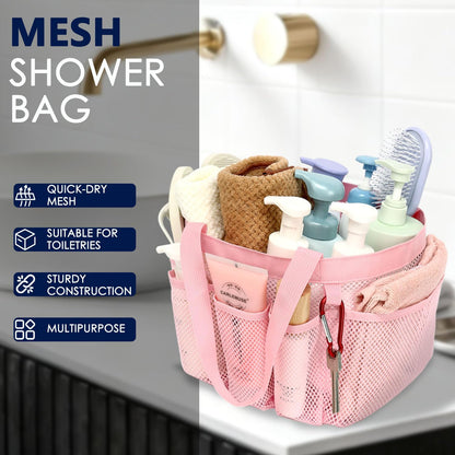 Mesh Shower Caddy Hanging Organizer with 7 Pockets and Hooks, Portable Quick Dry Bathroom Storage for College Dorm, Cruise, RV, Gym, Travel Toiletry Bag, White, 1 Pack