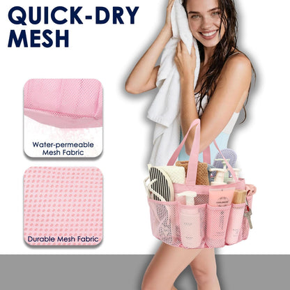 Mesh Shower Caddy Hanging Organizer with 7 Pockets and Hooks, Portable Quick Dry Bathroom Storage for College Dorm, Cruise, RV, Gym, Travel Toiletry Bag, White, 1 Pack