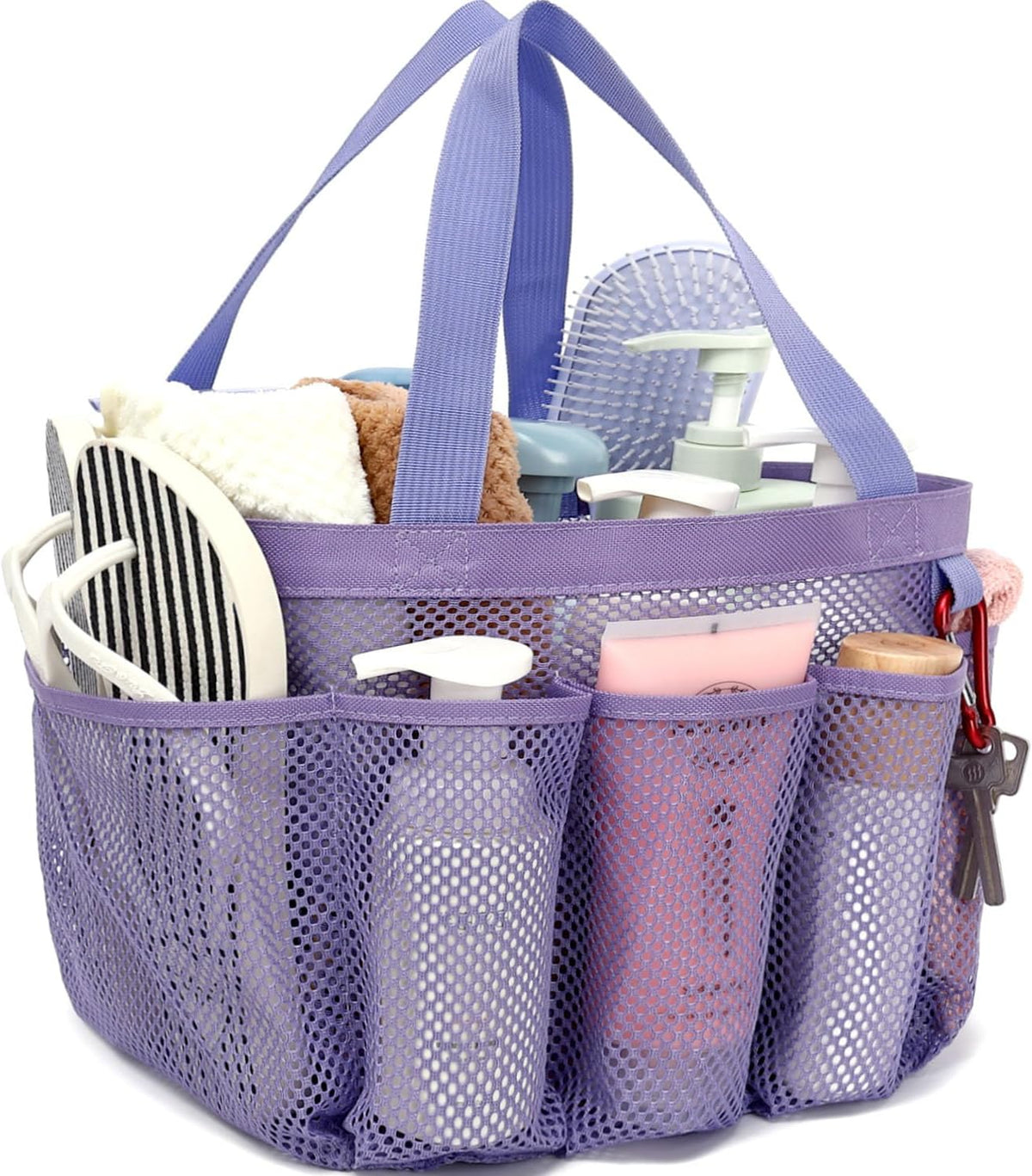 Mesh Shower Caddy Hanging Organizer with 7 Pockets and Hooks, Portable Quick Dry Bathroom Storage for College Dorm, Cruise, RV, Gym, Travel Toiletry Bag, White, 1 Pack