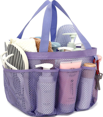 Mesh Shower Caddy Hanging Organizer with 7 Pockets and Hooks, Portable Quick Dry Bathroom Storage for College Dorm, Cruise, RV, Gym, Travel Toiletry Bag, White, 1 Pack