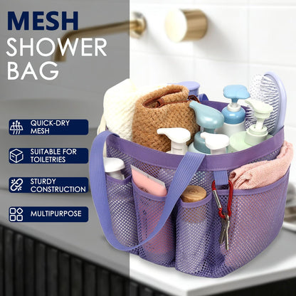 Mesh Shower Caddy Hanging Organizer with 7 Pockets and Hooks, Portable Quick Dry Bathroom Storage for College Dorm, Cruise, RV, Gym, Travel Toiletry Bag, White, 1 Pack