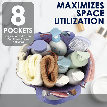 Mesh Shower Caddy Hanging Organizer with 7 Pockets and Hooks, Portable Quick Dry Bathroom Storage for College Dorm, Cruise, RV, Gym, Travel Toiletry Bag, White, 1 Pack