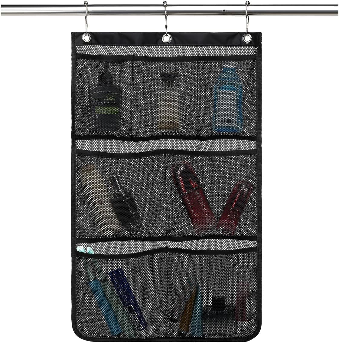 Mesh Shower Caddy Hanging Organizer with 7 Pockets and Hooks, Portable Quick Dry Bathroom Storage for College Dorm, Cruise, RV, Gym, Travel Toiletry Bag, White, 1 Pack