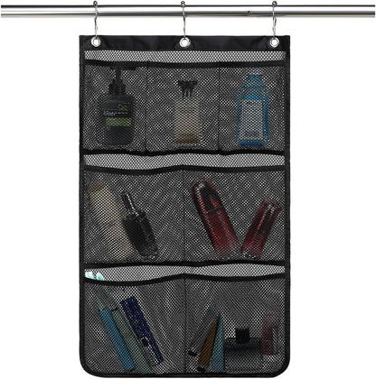 Mesh Shower Caddy Hanging Organizer with 7 Pockets and Hooks, Portable Quick Dry Bathroom Storage for College Dorm, Cruise, RV, Gym, Travel Toiletry Bag, White, 1 Pack