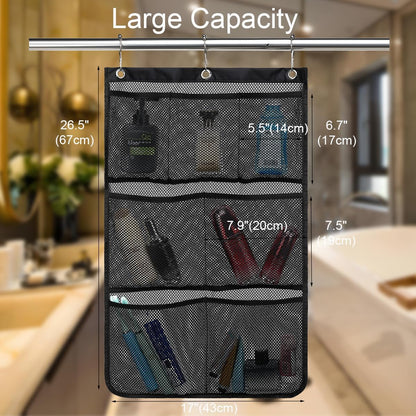 Mesh Shower Caddy Hanging Organizer with 7 Pockets and Hooks, Portable Quick Dry Bathroom Storage for College Dorm, Cruise, RV, Gym, Travel Toiletry Bag, White, 1 Pack